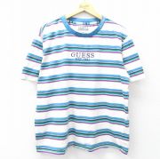 XL★古着 ゲス GUESS 半袖 ビンテージ ブランド Tシャツ メンズ 00年代 00s ビッグロゴ コットン クルーネック 白他 ホワイト ボーダー 【spe】 25aug19 中古