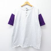 XL★古着 半袖 ビンテージ Tシャツ メンズ 90年代 90s 無地 ツートンカラー 大きいサイズ ヘンリーネック USA製 薄グレー 霜降り他 【spe】 25aug20 中古