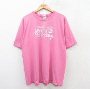 XL★古着 半袖 ビンテージ Tシャツ メンズ 00年代 00s ディズニー DISNEY 不思議の国のアリス コットン クルーネック ピンク 25aug21 中古