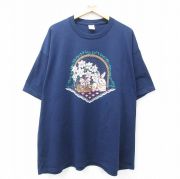 XL★古着 ジャージーズ 半袖 ビンテージ Tシャツ メンズ 90年代 90s ウサギ 花 大きいサイズ クルーネック USA製 紺 ネイビー 【spe】 25aug21 中古