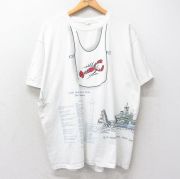 XL★古着 半袖 ビンテージ Tシャツ メンズ 00年代 00s ロブスター 船 マルチ プリント 大きいサイズ コットン クルーネック 白 ホワイト 【spe】 25aug25 中古