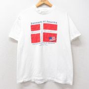 L★古着 ヘインズ Hanes 半袖 ビンテージ Tシャツ メンズ 90年代 90s デンマーク 星条旗 コットン クルーネック USA製 白 ホワイト 【spe】 25aug26 中古