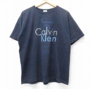 XL★古着 カルバンクライン Calvin Klein 半袖 ビンテージ ブランド Tシャツ メンズ 90年代 90s ビッグロゴ コットン クルーネック 黒 ブラック 【spe】 25aug26 中古