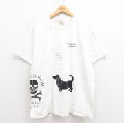 L★古着 半袖 ビンテージ Tシャツ メンズ 00年代 00s 犬 スカル マルチプリント 大きいサイズ コットン クルーネック 白 ホワイト 【spe】 25aug26 中古