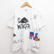 XL★古着 半袖 ビンテージ Tシャツ メンズ 00年代 00s 魚 マルチプリント 大きいサイズ コットン クルーネック 白 ホワイト 【spe】 25aug26 中古