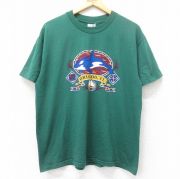 XL★古着 ヘインズ Hanes 半袖 ビンテージ Tシャツ メンズ 90年代 90s シャチ クルーネック 緑 グリーン 【spe】 25aug27 中古