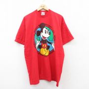 XL★古着 半袖 ビンテージ Tシャツ メンズ 90年代 90s ディズニー DISNEY ミッキー MICKEY MOUSE 大きいサイズ コットン クルーネック USA製 赤 レッド 【spe】 25aug27 中古