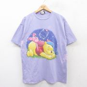 XL★古着 半袖 ビンテージ Tシャツ メンズ 00年代 00s ディズニー DISNEY くまのプーさん コットン クルーネック 薄紫 パープル 25aug27 中古