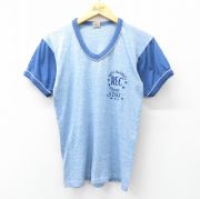 S★古着 ラッセル 半袖 ビンテージ Tシャツ メンズ 70年代 70s REC スタッフ Vネック 青 ブルー 霜降り 【spe】 25aug27 中古
