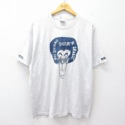 XL★古着 ヘインズ Hanes 半袖 ビンテージ Tシャツ メンズ 90年代 90s アフロ BIG GS 大きいサイズ クルーネック フロッキープリント 薄グレー 霜降り 【spe】 25sep01 中古