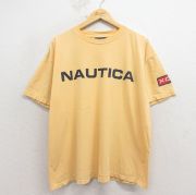 XL★古着 ノーティカ 半袖 ブランド ビンテージ Tシャツ メンズ 90年代 90s ビッグロゴ 大きいサイズ コットン クルーネック USA製 黄【spe】 26apr04