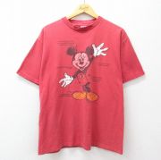 L★古着 半袖 ビンテージ Tシャツ メンズ 90年代 90s ディズニー ミッキー コットン クルーネック USA製 赤 26apr04