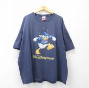 XL★古着 半袖 ビンテージ Tシャツ メンズ 90年代 90s ディズニー ドナルドダック 大きいサイズ コットン クルーネック USA製 濃紺 26apr04