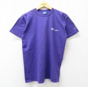 L★古着 チャンピオン champion 半袖 ビンテージ Tシャツ メンズ 90年代 90s ワンポイントロゴ コットン クルーネック USA製 紫【spe】 26apr04