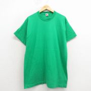 XL★古着 フルーツオブザルーム 半袖 ビンテージ Tシャツ メンズ 90年代 90s 無地 ロング丈 コットン クルーネック USA製 緑【spe】 26apr07