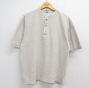 XL★古着 エディーバウアー 半袖 ビンテージ Tシャツ メンズ 00年代 00s 無地 鹿の子 コットン ヘンリーネック ベージュ【spe】 26may16