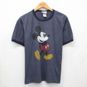 L★古着 半袖 ビンテージ Tシャツ メンズ 00年代 00s ディズニー ミッキー クルーネック ネイビー 霜降り リンガー【spe】 26may30