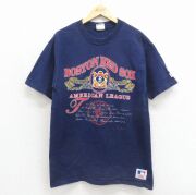 L★古着 半袖 ビンテージ Tシャツ メンズ 90年代 90s MLB ボストンレッドソックス コットン クルーネック ネイビー メジャーリーグ ベースボール 野球【spe】 26jun24