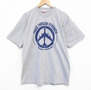 L★古着 半袖 ビンテージ Tシャツ メンズ 00年代 00s 飛行機 ピースマーク コットン クルーネック USA製 グレー 霜降り 【spe】 25aug07 中古