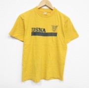 M★古着 ヘインズ Hanes 半袖 ビンテージ Tシャツ メンズ 80年代 80s ミリタリー USNA コットン クルーネック USA製 黄 イエロー 【spe】 25aug09 中古