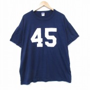 XL★古着 ラッセル 半袖 ビンテージ Tシャツ メンズ 80年代 80s 45 大きいサイズ クルーネック USA製 紺 ネイビー 【spe】 25aug12 中古