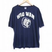 XL★古着 ラッセル 半袖 ビンテージ Tシャツ メンズ 80年代 80s インディアン 大きいサイズ クルーネック USA製 紺 ネイビー 【spe】 25aug13 中古