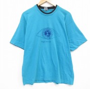 XL★古着 フルーツオブザルーム 半袖 ビンテージ Tシャツ メンズ 90年代 90s 目 コットン クルーネック USA製 青緑 【spe】 25aug18 中古