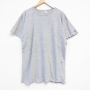 XL★古着 チャンピオン champion 半袖 ビンテージ Tシャツ メンズ 80年代 80s ワンポイントロゴ ボロ クルーネック USA製 グレー 霜降り 【spe】 25aug30 中古