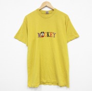 L★古着 フルーツオブザルーム 半袖 ビンテージ Tシャツ メンズ 90年代 90s ディズニー DISNEY ミッキー MICKEY MOUSE 刺繍 コットン クルーネック USA製 黄 イエロー 25sep09 中古