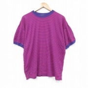 XL★古着 Liz wear 半袖 ビンテージ Tシャツ メンズ 90年代 90s コットン クルーネック 紫他 パープル ボーダー 【spe】 25sep10 中古