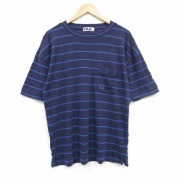 XL★古着 フィラ FILA 半袖 ビンテージ Tシャツ メンズ 90年代 90s ワンポイントロゴ 胸ポケット付き クルーネック 紺 ネイビー ボーダー 【spe】 25sep10 中古