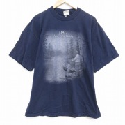 XL★古着 半袖 ビンテージ Tシャツ メンズ 00年代 00s 釣り コットン クルーネック 紺 ネイビー 【spe】 25sep11 中古