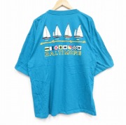 XL★古着 半袖 ビンテージ Tシャツ メンズ 90年代 90s ヨット 胸ポケット付き 大きいサイズ コットン クルーネック 青緑 【spe】 25sep12 中古