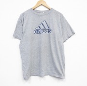 XL★古着 アディダス adidas 半袖 ビンテージ Tシャツ メンズ 90年代 90s ビッグロゴ 大きいサイズ クルーネック USA製 グレー 霜降り 【spe】 25sep13 中古