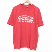XL★古着 ヘインズ Hanes 半袖 ビンテージ Tシャツ メンズ 90年代 90s コカコーラ 大きいサイズ コットン クルーネック 赤 レッド 【spe】 25sep17 中古
