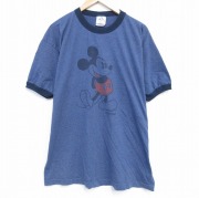 XL★古着 半袖 ビンテージ Tシャツ メンズ 00年代 00s ディズニー DISNEY ミッキー MICKEY MOUSE 大きいサイズ クルーネック 薄紺 ネイビー 霜降り リンガー 【spe】 25sep20 中古