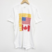 XL★古着 半袖 ビンテージ Tシャツ メンズ 80年代 80s 星条旗 カナダ ロング丈 コットン クルーネック USA製 白 ホワイト 【spe】 25sep22 中古