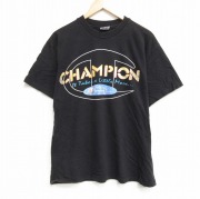 L★古着 チャンピオン champion 半袖 ビンテージ Tシャツ メンズ 90年代 90s ビッグロゴ コットン クルーネック USA製 黒 ブラック 【spe】 25sep22 中古