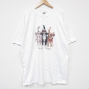 XL★古着 BOSS 半袖 ビンテージ Tシャツ メンズ 90年代 90s ネコ 両面プリント 大きいサイズ ロング丈 コットン クルーネック USA製 白 ホワイト 【spe】 25sep27 中古