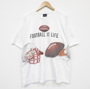 XL★古着 半袖 ビンテージ Tシャツ メンズ 90年代 90s フットボール 大きいサイズ コットン クルーネック USA製 白【spe】 26mar16
