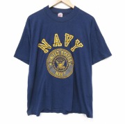 XL★古着 半袖 ビンテージ Tシャツ メンズ 90年代 90s ミリタリー ネイビー NAVY リフレクター クルーネック USA製 紺【spe】 26mar24