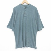 XL★古着 ビューグルボーイ 半袖 ビンテージ サーマル Tシャツ メンズ 00年代 00s 無地 大きいサイズ ヘンリーネック 薄緑 霜降り【spe】 26mar30
