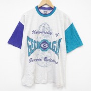 XL★古着 半袖 ビンテージ Tシャツ メンズ 90年代 90s ジョージア マルチカラー コットン クルーネック USA製 薄グレー他 霜降り【spe】 26mar31
