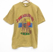 XL★古着 半袖 ビンテージ Tシャツ メンズ 80年代 80s ラクダ コットン クルーネック 濃黄【spe】 26apr01