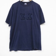 XL★古着 ラッセル 半袖 ビンテージ Tシャツ メンズ 80年代 80s ギリシャ文字 大きいサイズ クルーネック USA製 薄紺【spe】 26apr01