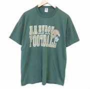 XL★古着 ラッセル 半袖 ビンテージ Tシャツ メンズ 90年代 90s フットボール クルーネック USA製 濃緑【spe】 26apr01