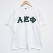 L★古着 ラッセル 半袖 ビンテージ Tシャツ メンズ 80年代 80s  ギリシャ文字 コットン クルーネック USA製 白【spe】 26apr03