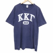 XL★古着 ラッセル 半袖 ビンテージ Tシャツ メンズ 80年代 80s ギリシャ文字 大きいサイズ コットン クルーネック USA製 紺【spe】 26apr04