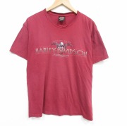L★古着 ハーレーダビットソン 半袖 ビンテージ Tシャツ メンズ 00年代 00s モーターサイクル コットン クルーネック USA製 エンジ【spe】 26apr04