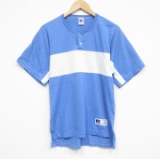 S★古着 ラッセル 半袖 ビンテージ Tシャツ メンズ 80年代 80s 無地 ヘンリーネック USA製 水色他【spe】 26apr23